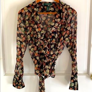 Ralph Lauren shear wrap ruffled blouse Petite M